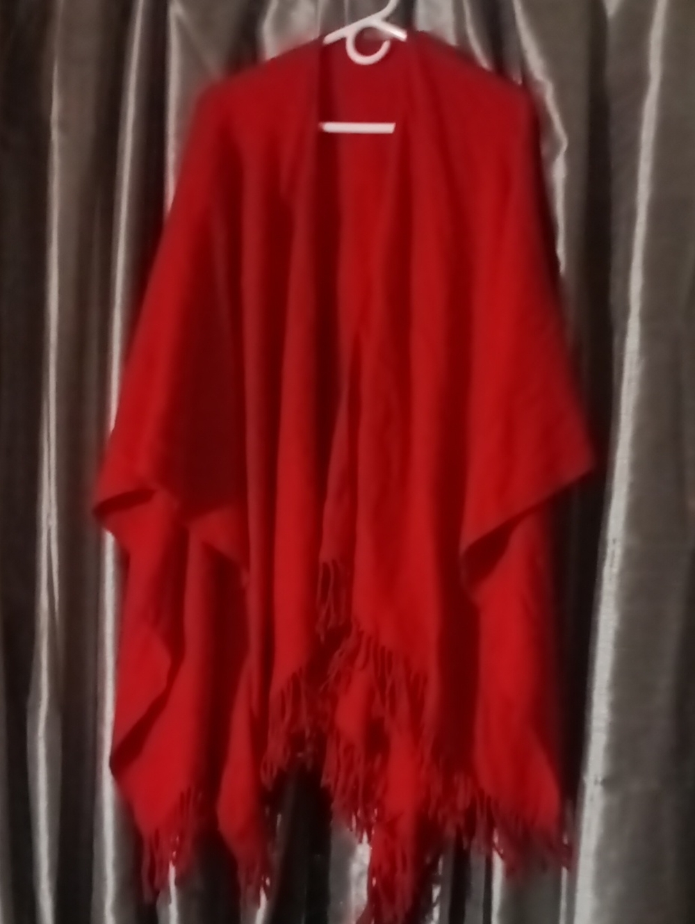 Women's Red Open-Front Fringe Poncho Wrap